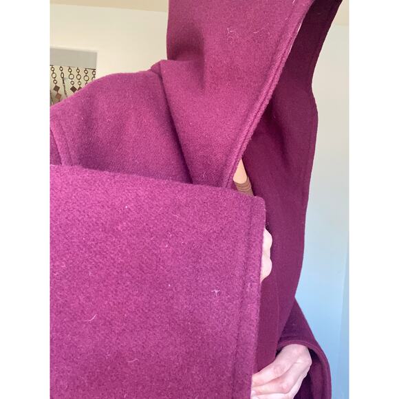 Red Wine, Vintage Winter Coat with Hood, Belt, and Bell Sleeves - Picture 7 of 7